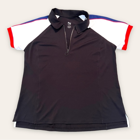 ADDITION ELLE - Nola Ladies Zippered Collar Golf Workout Shirts - Black & Red - Picture 2 of 16